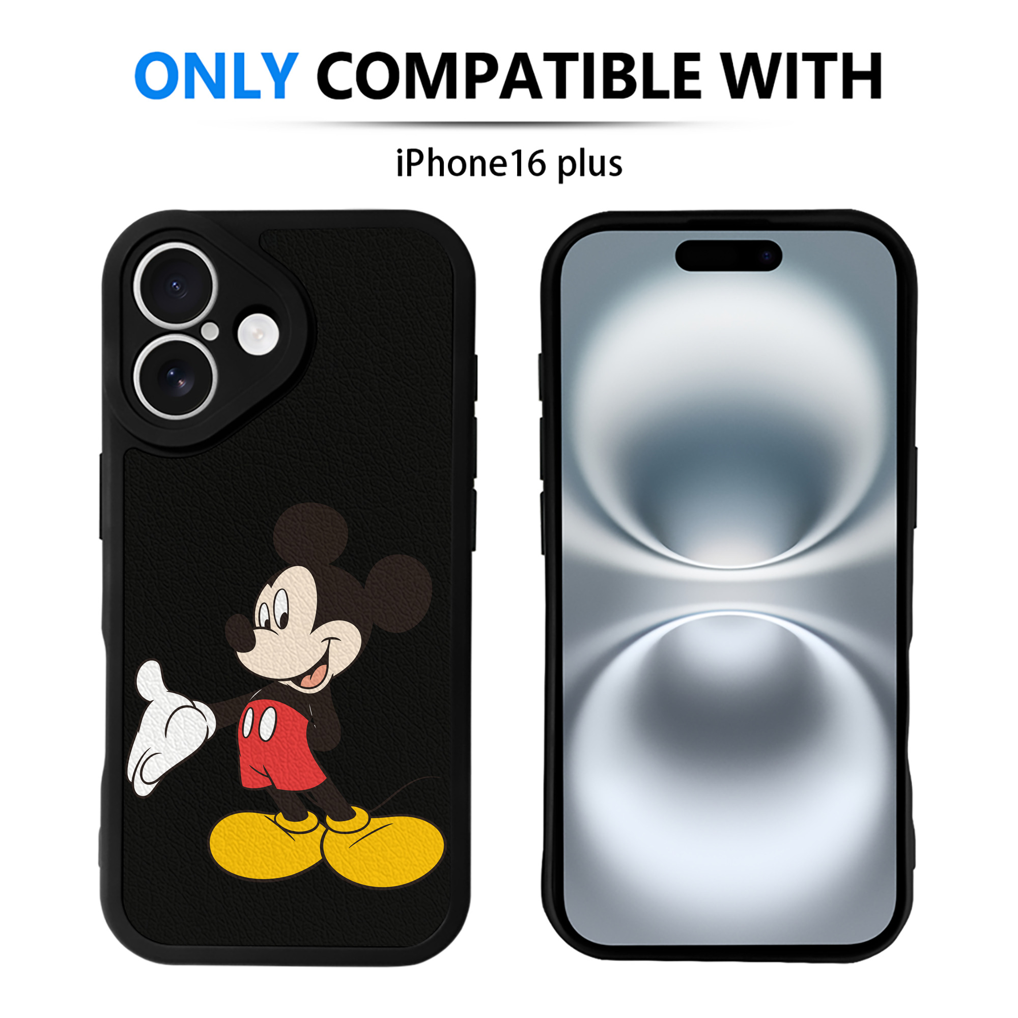 （画像用） ミッキーマウス Mickey Mouse 【iPhone 16シリーズ対応】シリコンスマホケース（レザー調） 材質：シリコン